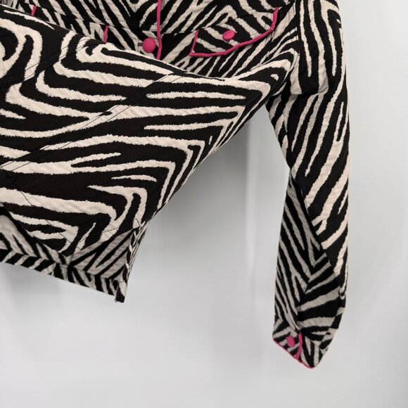 3 Sisisters Zebra Print Jacket  Pink Piping  Buttons Cotton Womens Size Large - Picture 9 of 14